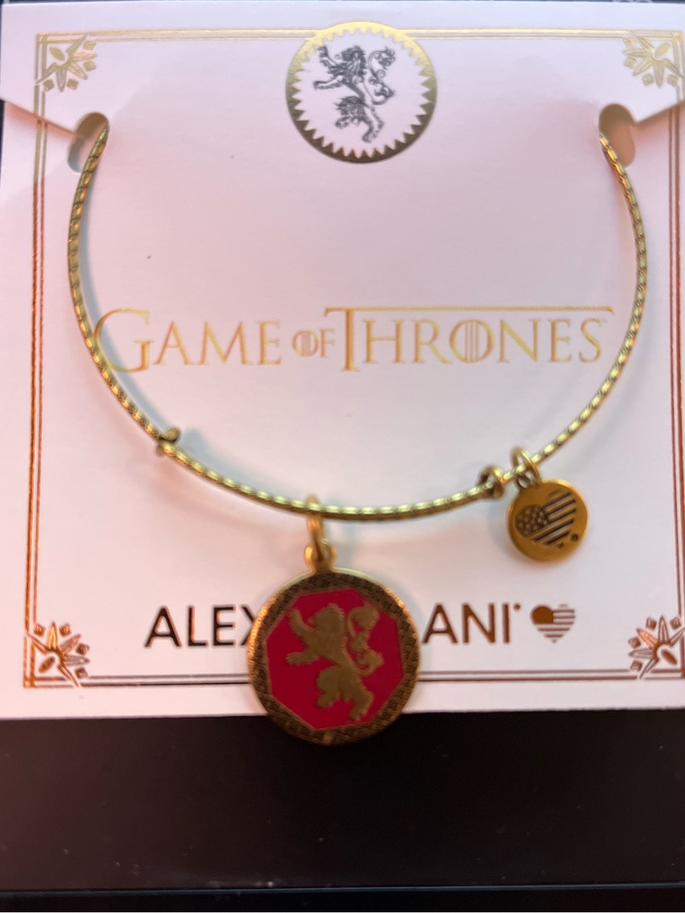 Alex and Ani Gold-Tone Bangle with Red Lion Enamel Charm